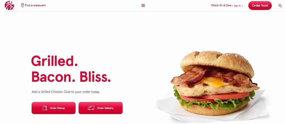 This is a screenshot of Chick-fil-A website.