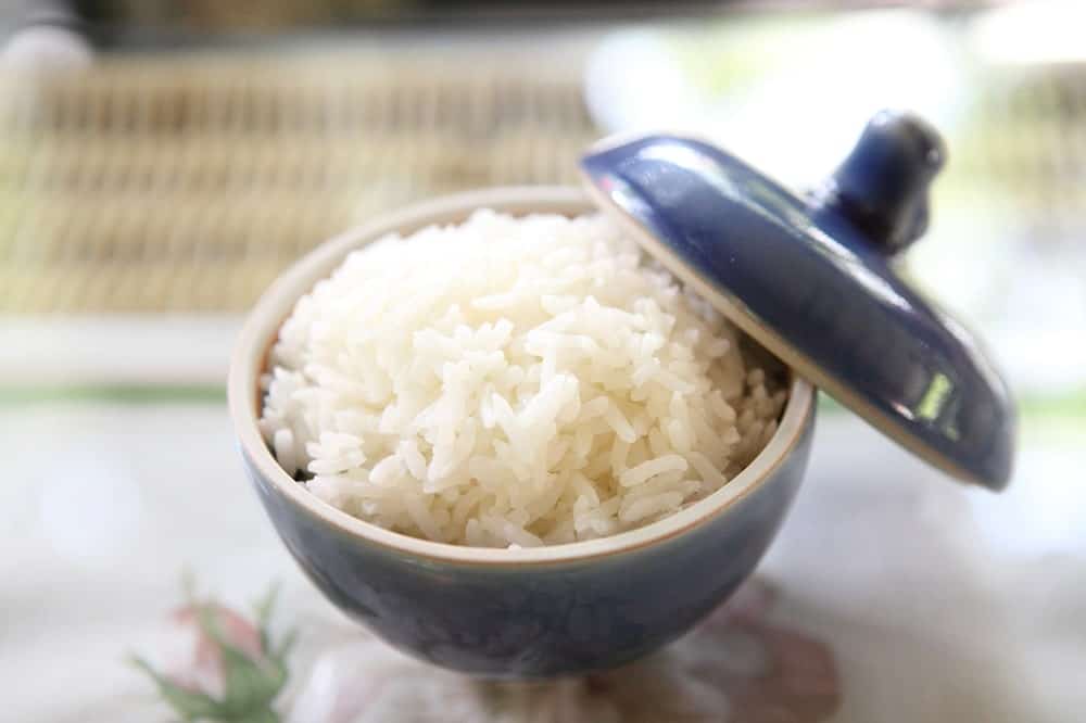 This is a close look at a freshly-cooked bowl of rice.